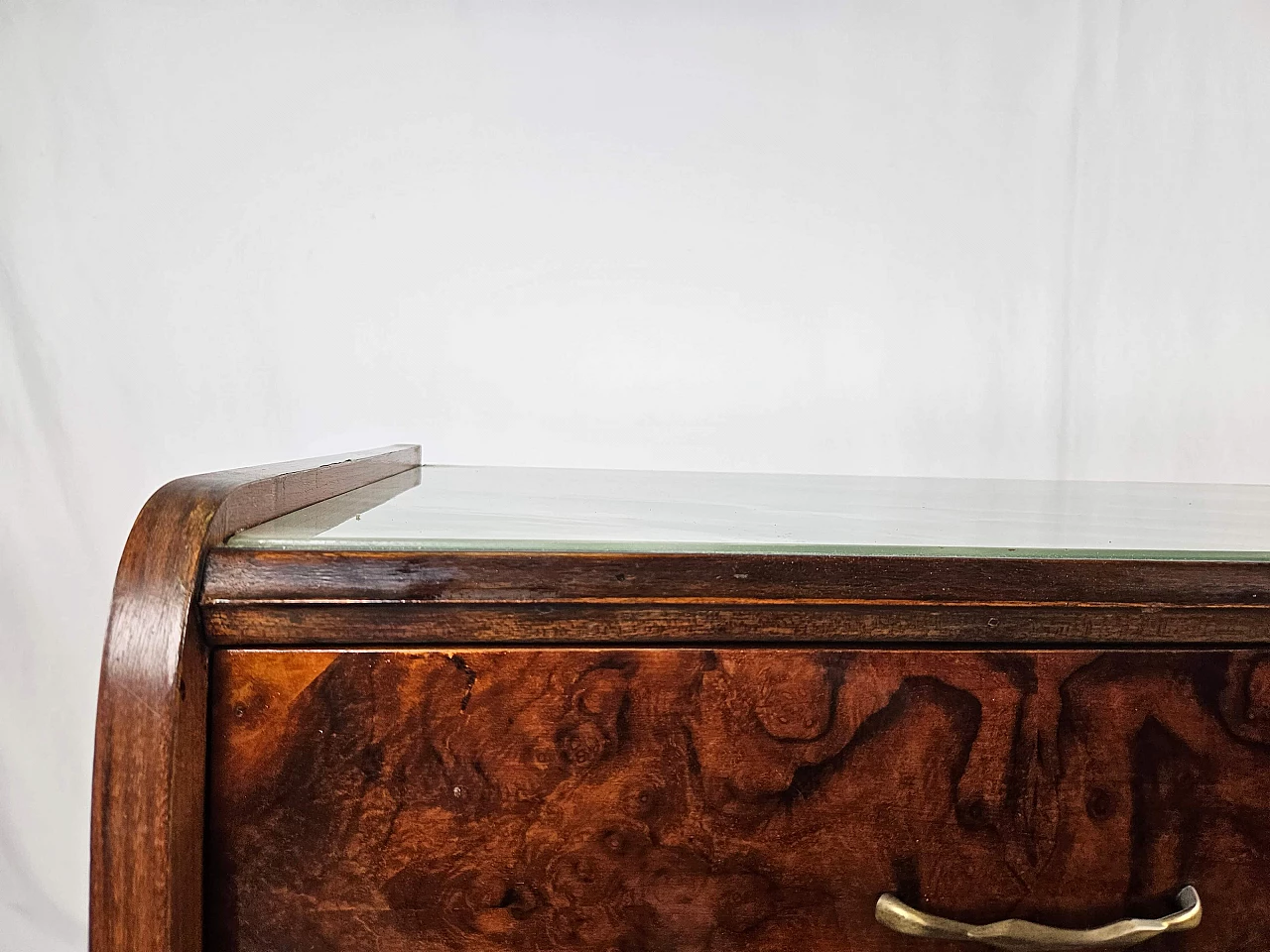 Wood chest of drawers with aqua green glass top, 1960s 5