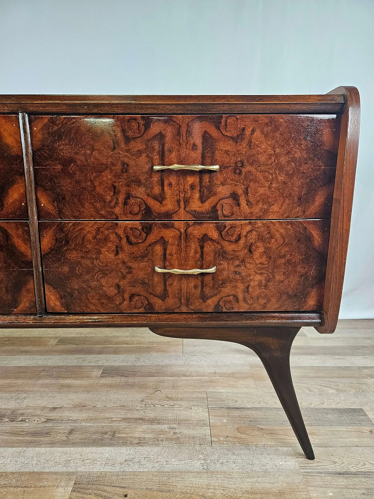 Wood chest of drawers with aqua green glass top, 1960s 10