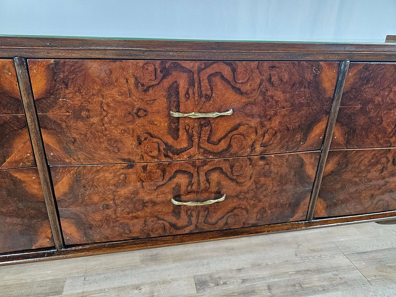 Wood chest of drawers with aqua green glass top, 1960s 13