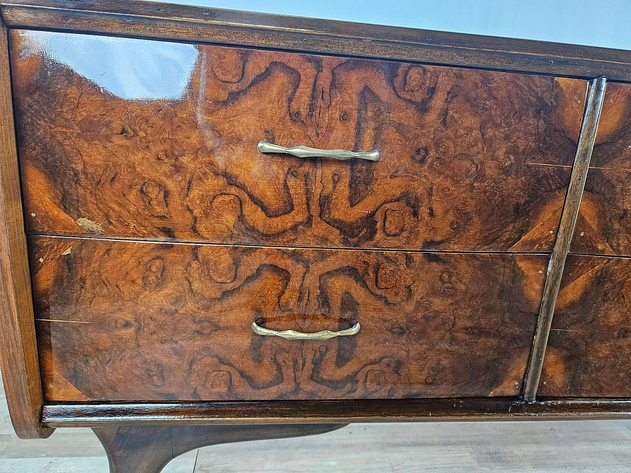 Wood chest of drawers with aqua green glass top, 1960s 14