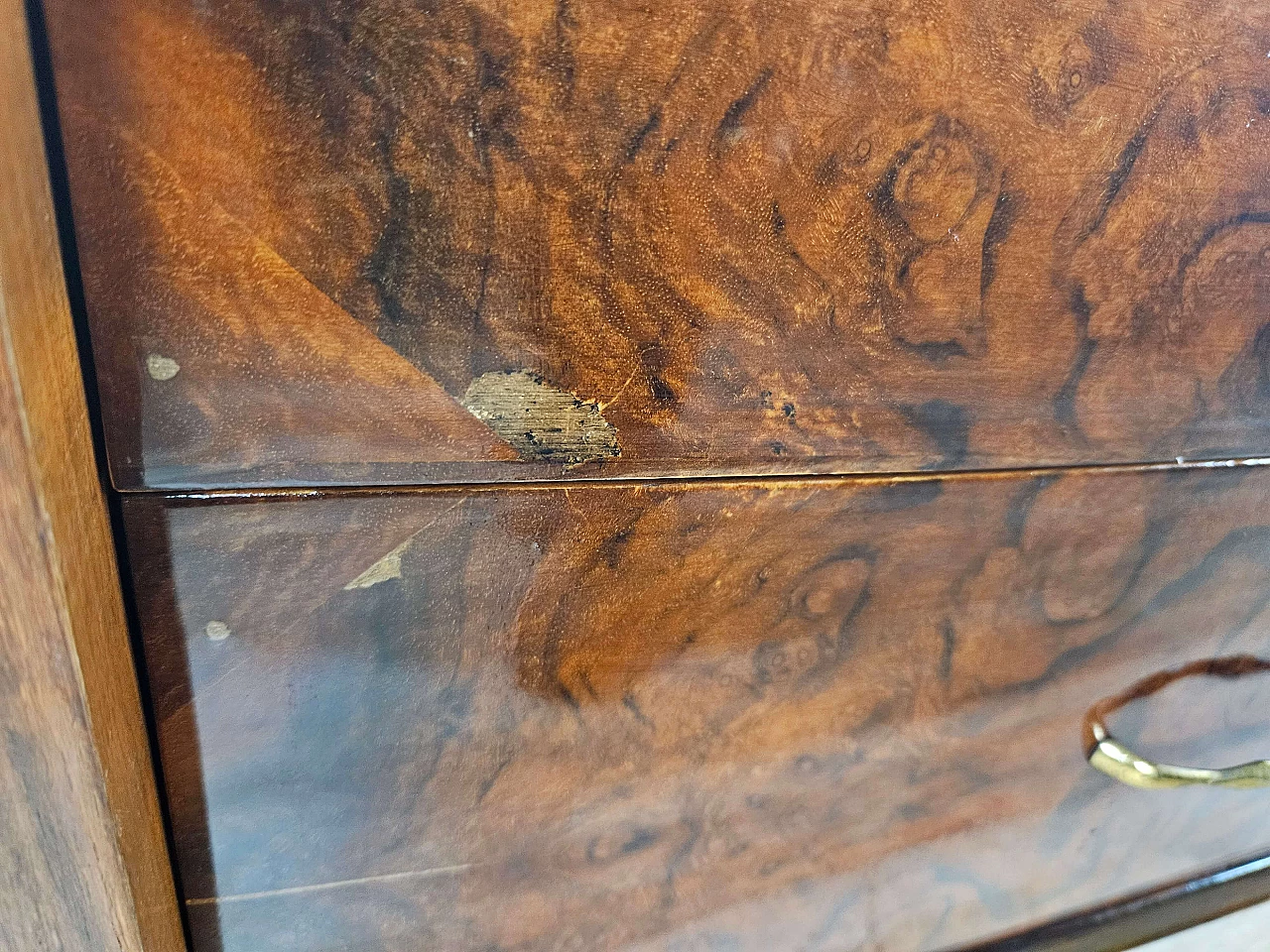 Wood chest of drawers with aqua green glass top, 1960s 15