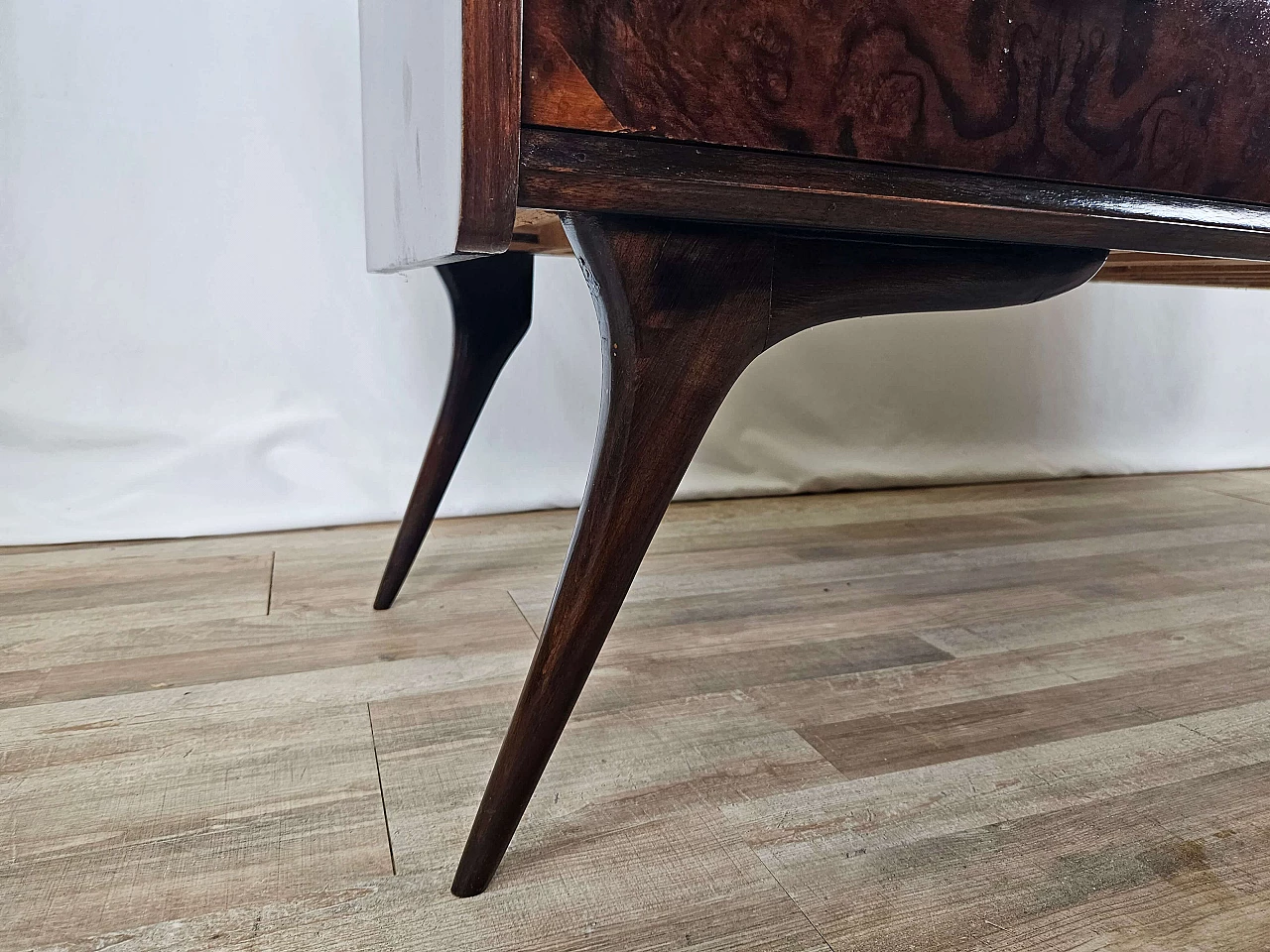 Wood chest of drawers with aqua green glass top, 1960s 17