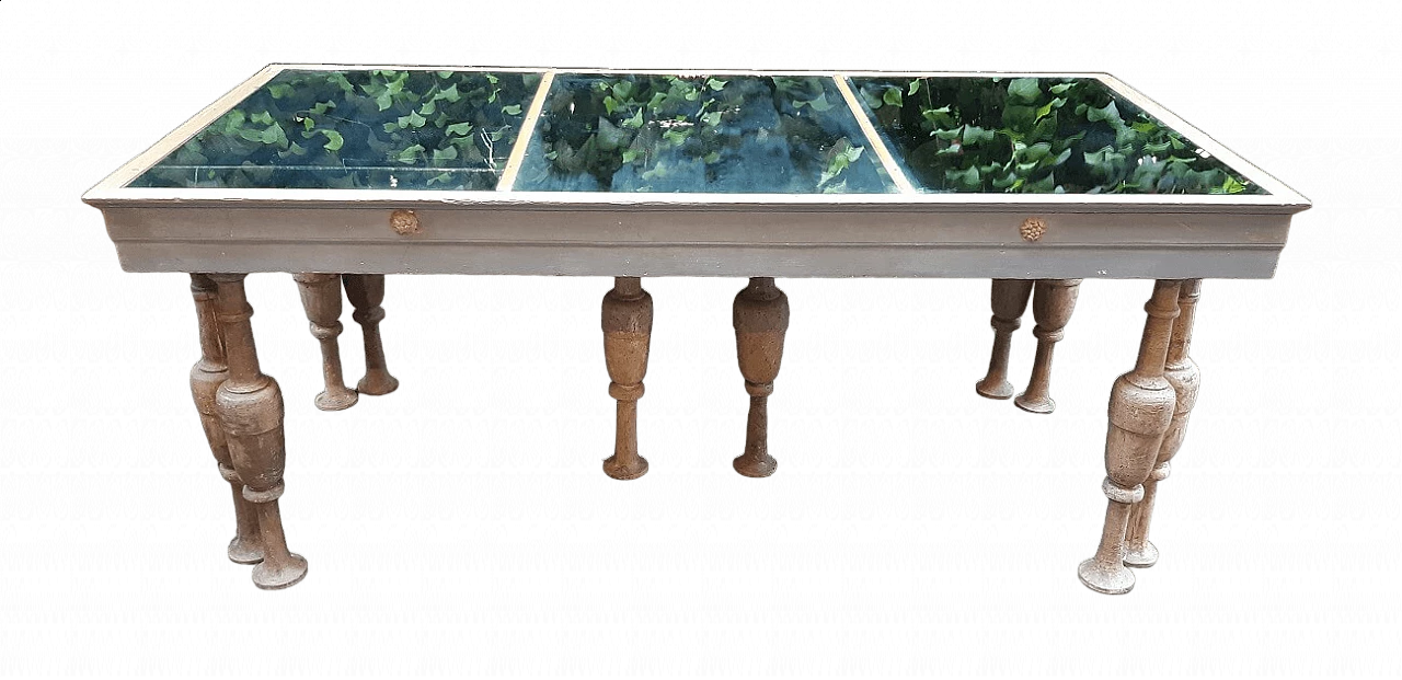 Table with 19th-century mirrored top and 18th-century spool legs, early 20th century 10