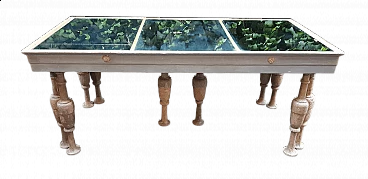 Table with 19th-century mirrored top and 18th-century spool legs, early 20th century