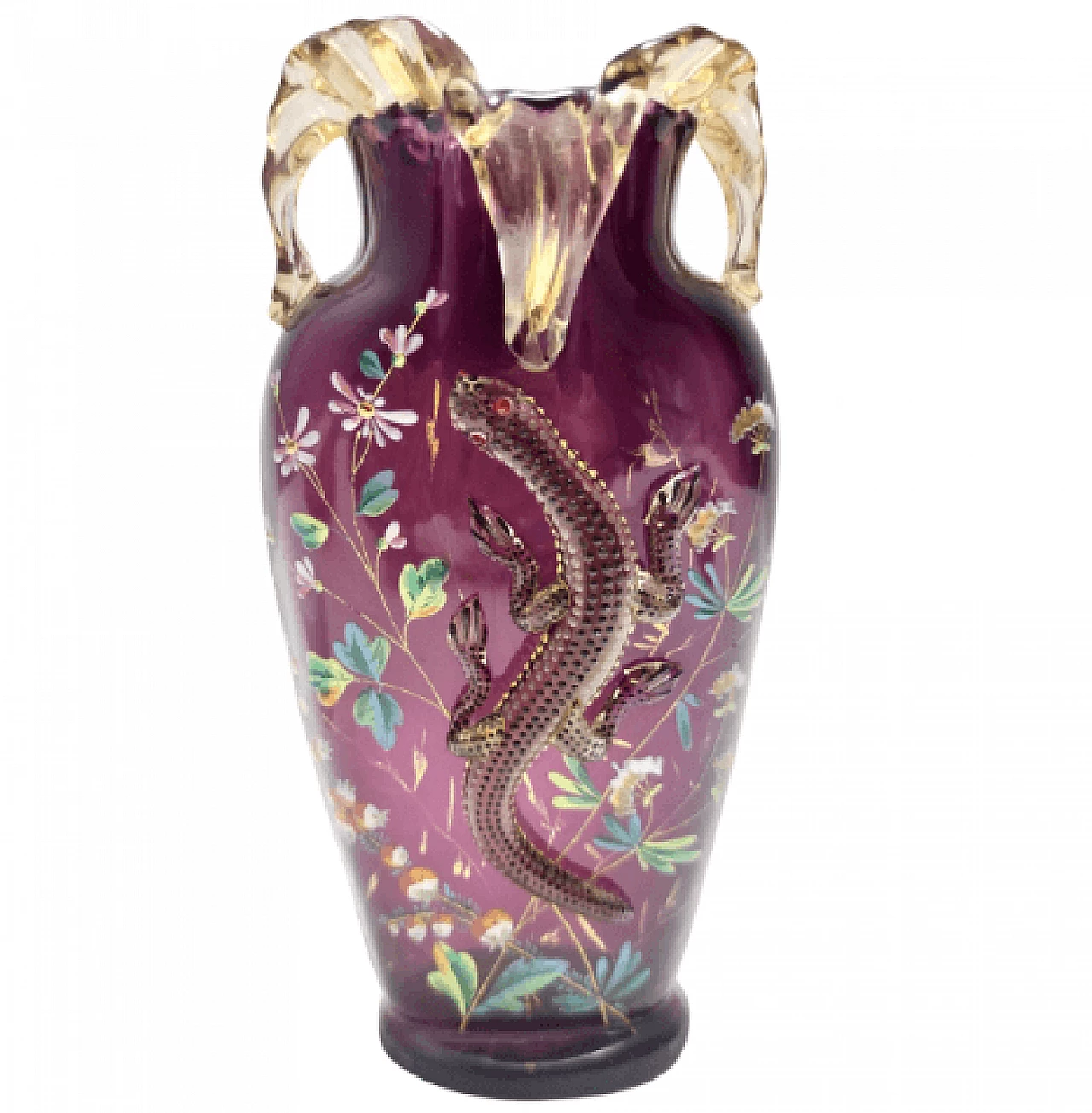 Amethyst blown glass vase with salamander, late 19th century 1