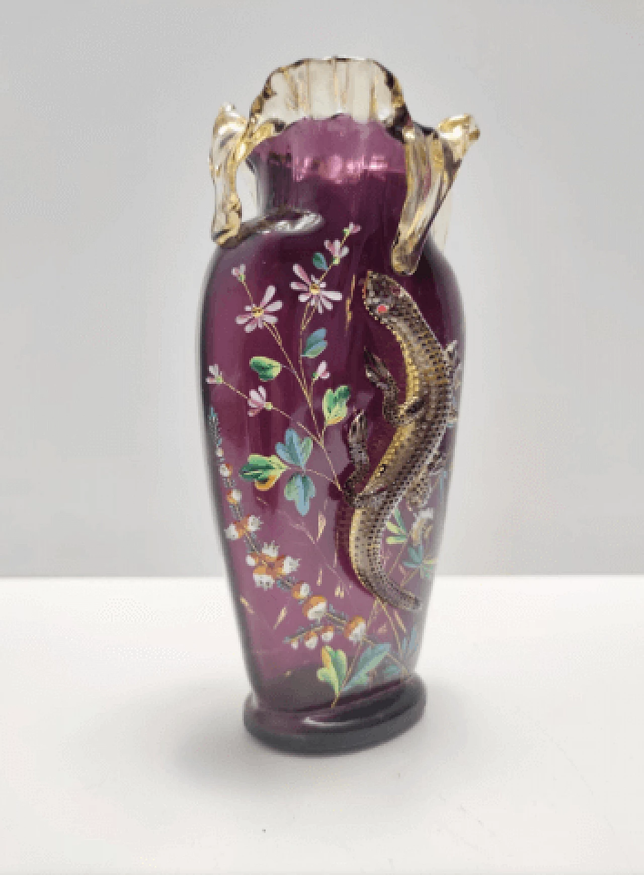 Amethyst blown glass vase with salamander, late 19th century 4