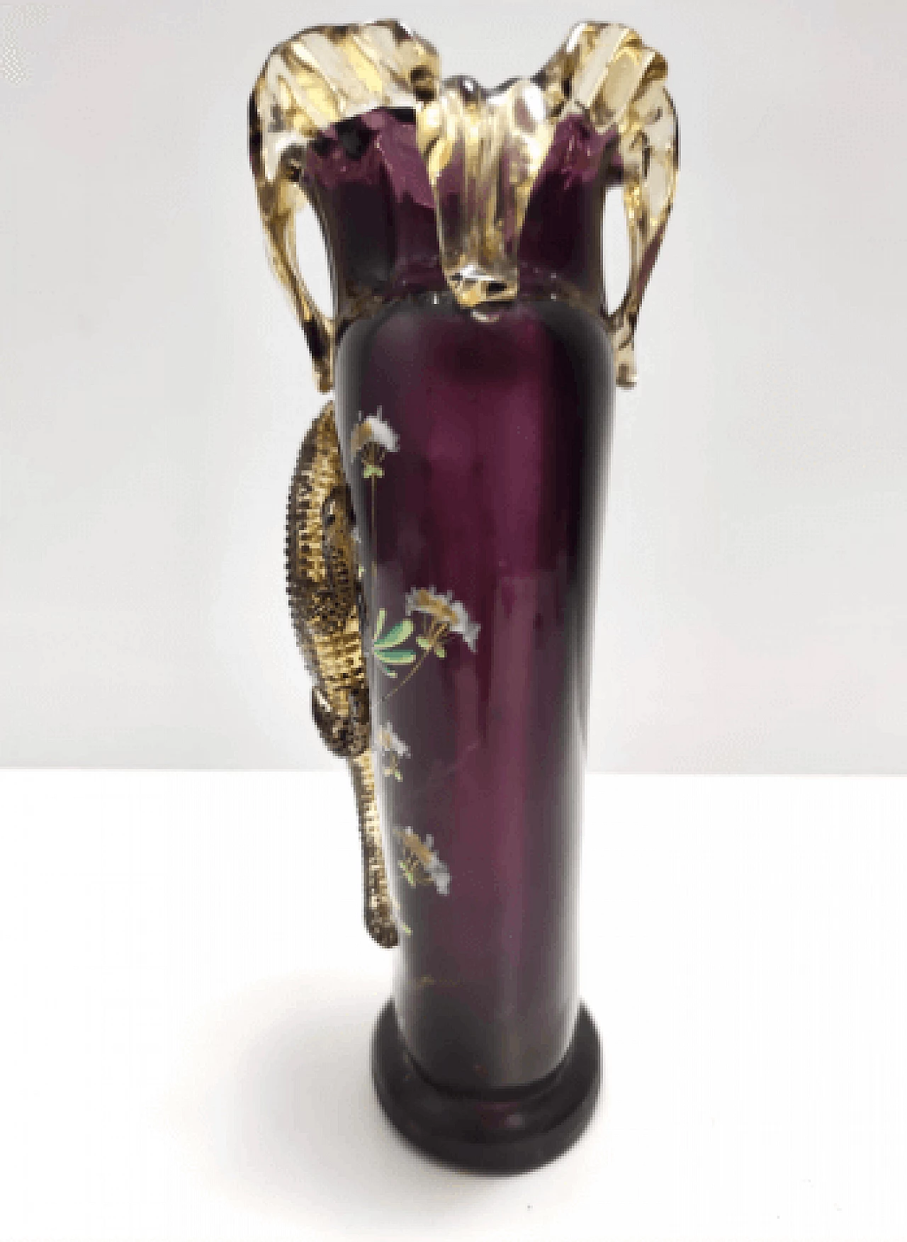 Amethyst blown glass vase with salamander, late 19th century 5