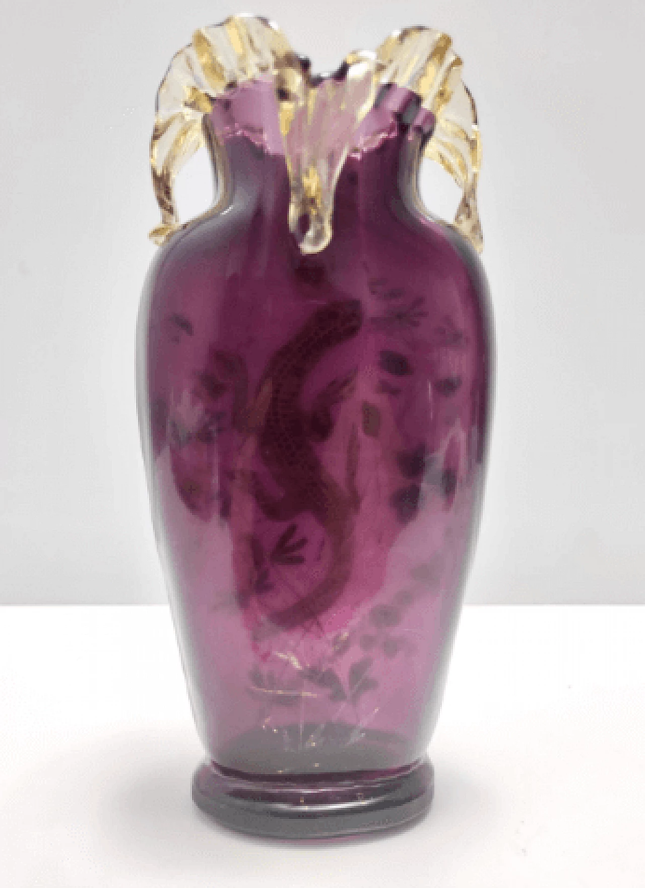 Amethyst blown glass vase with salamander, late 19th century 6