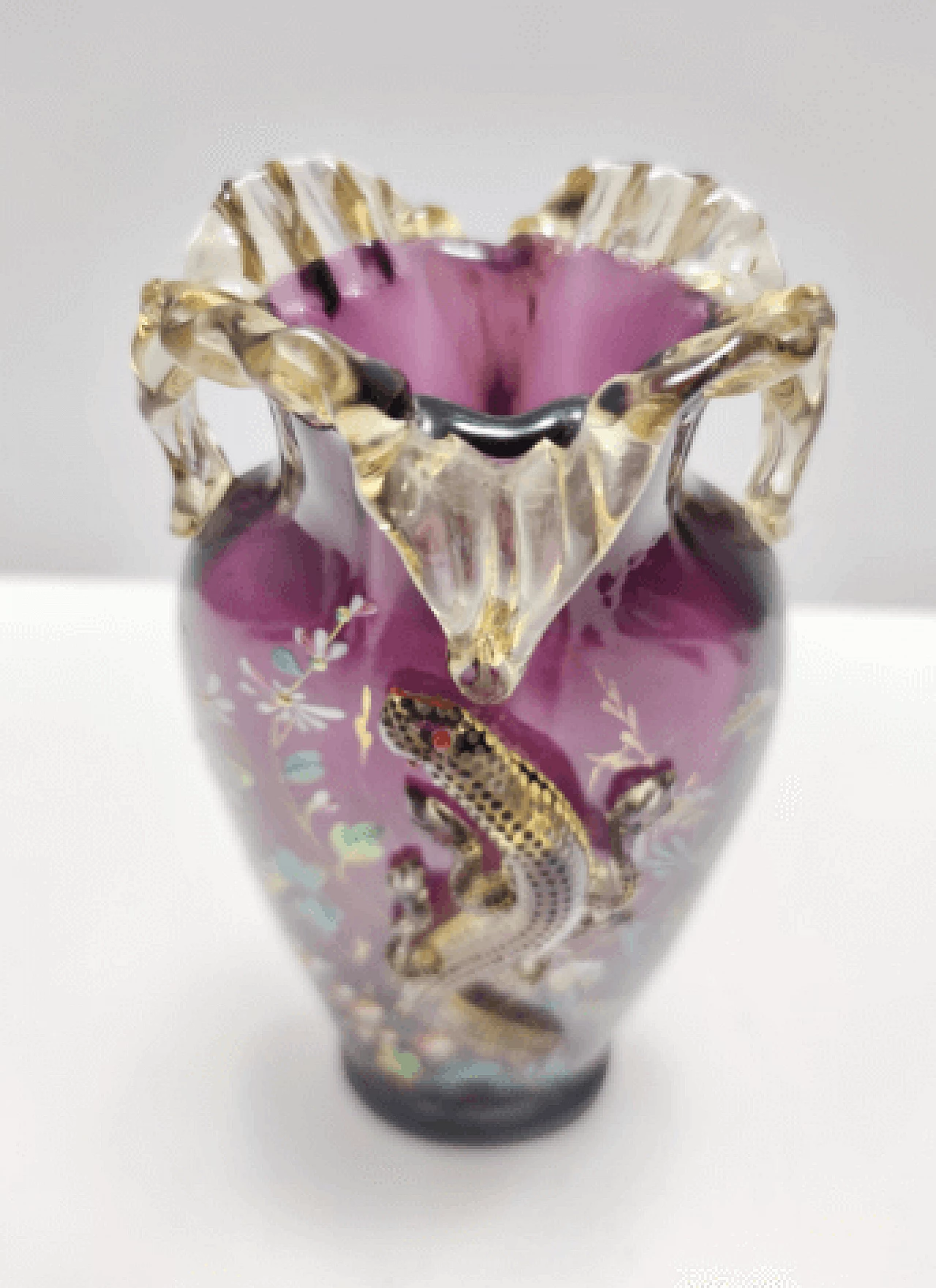 Amethyst blown glass vase with salamander, late 19th century 7