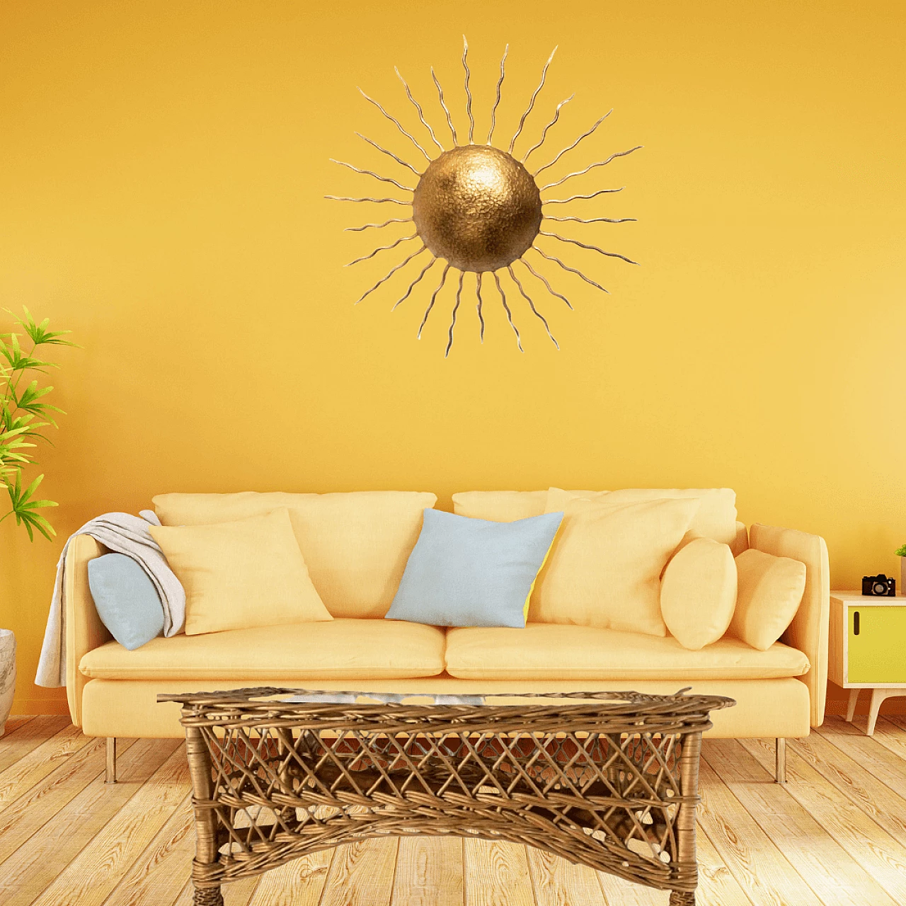 Rectangular bamboo and rattan coffee table with glass top, 1970s 10