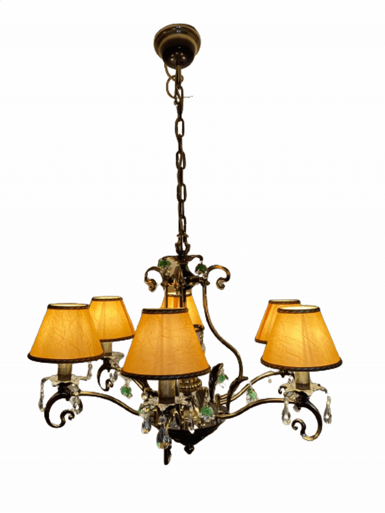 Brass and bronze chandelier with crystal pendants in Art Nouveau-style, 1990s 1