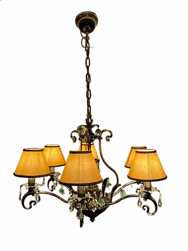 Brass and bronze chandelier with crystal pendants in Art Nouveau-style, 1990s