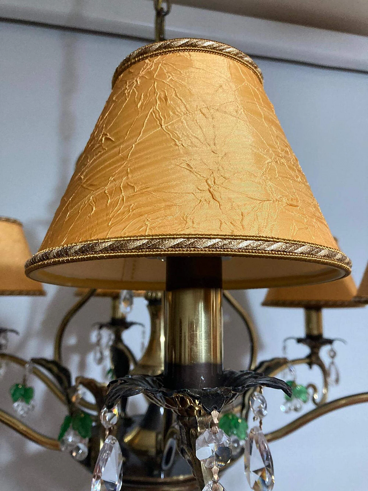 Brass and bronze chandelier with crystal pendants in Art Nouveau-style, 1990s 2