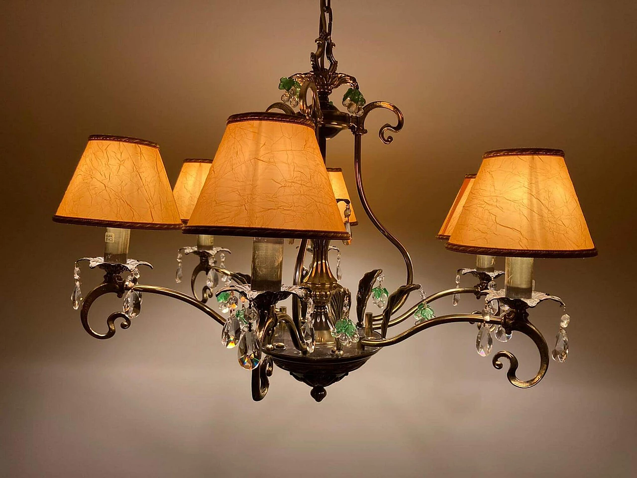 Brass and bronze chandelier with crystal pendants in Art Nouveau-style, 1990s 3