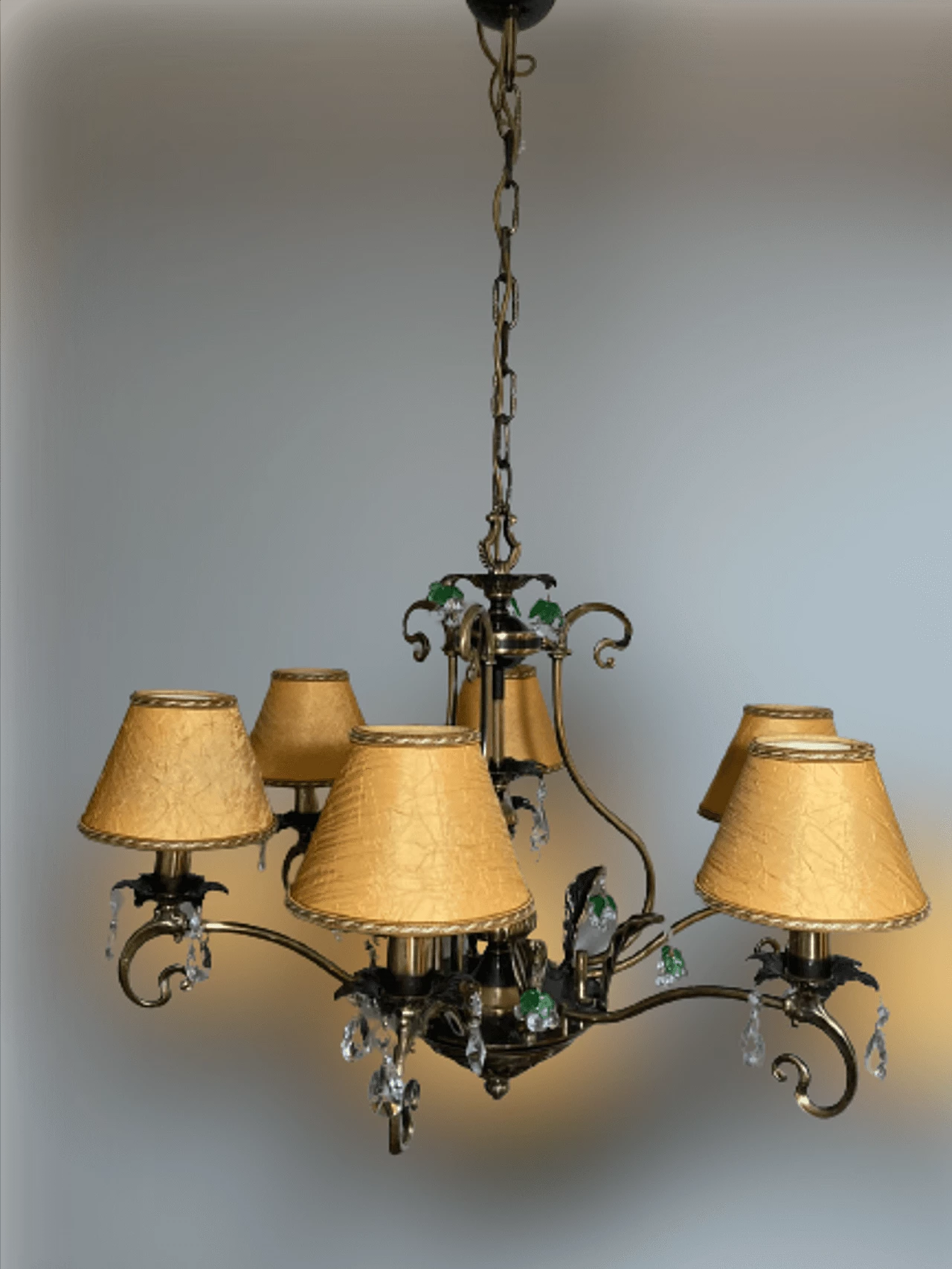 Brass and bronze chandelier with crystal pendants in Art Nouveau-style, 1990s 4