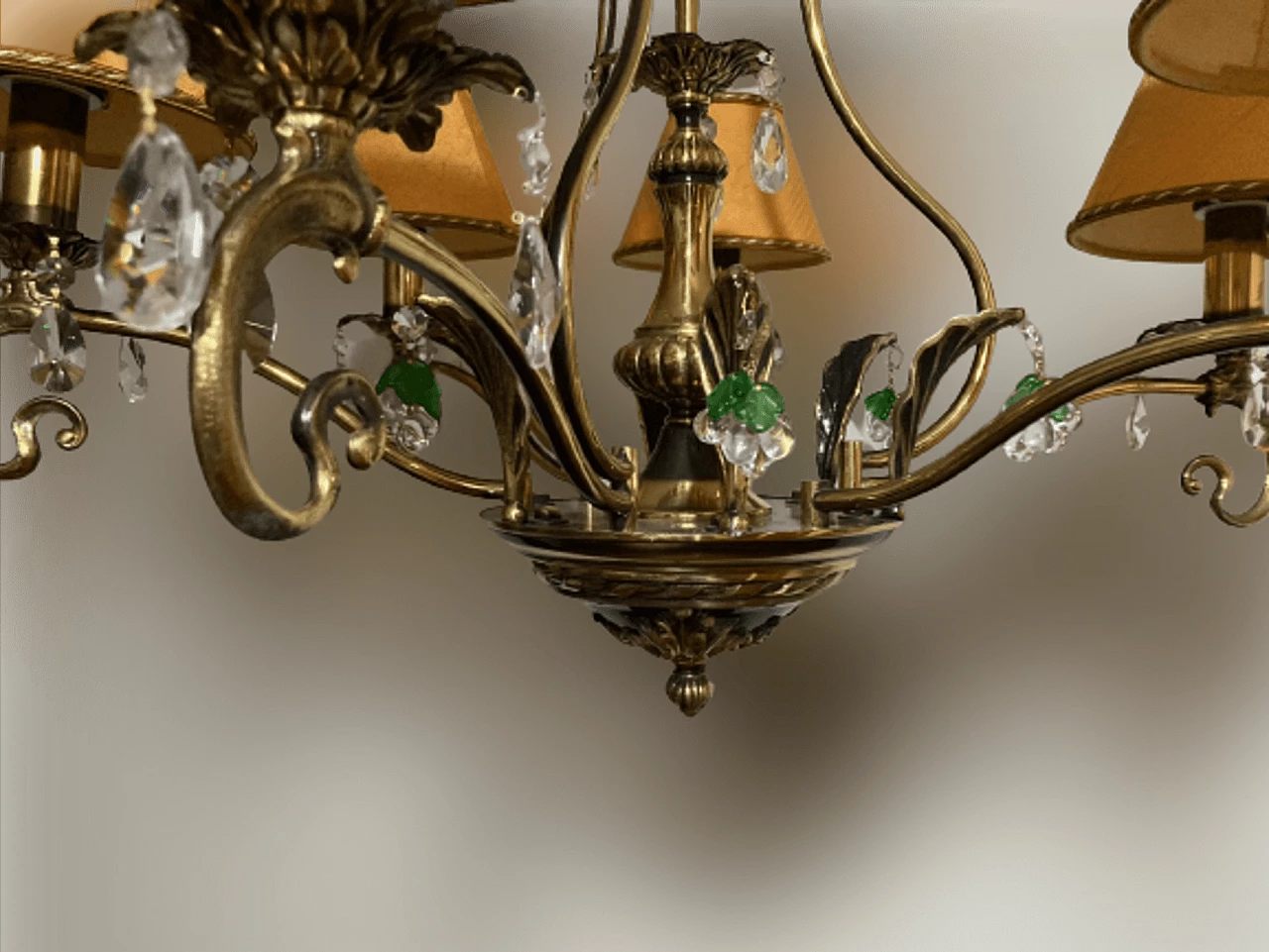 Brass and bronze chandelier with crystal pendants in Art Nouveau-style, 1990s 6