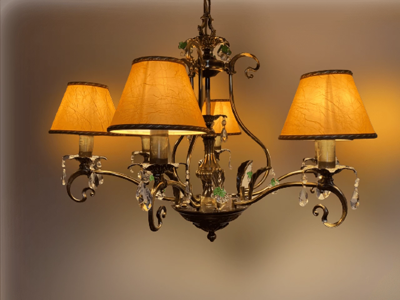 Brass and bronze chandelier with crystal pendants in Art Nouveau-style, 1990s 7