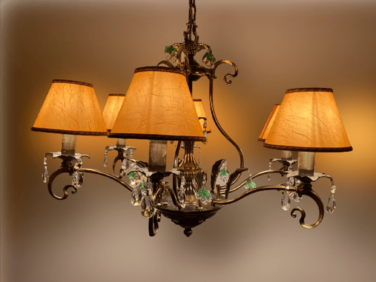 Brass and bronze chandelier with crystal pendants in Art Nouveau-style, 1990s 8