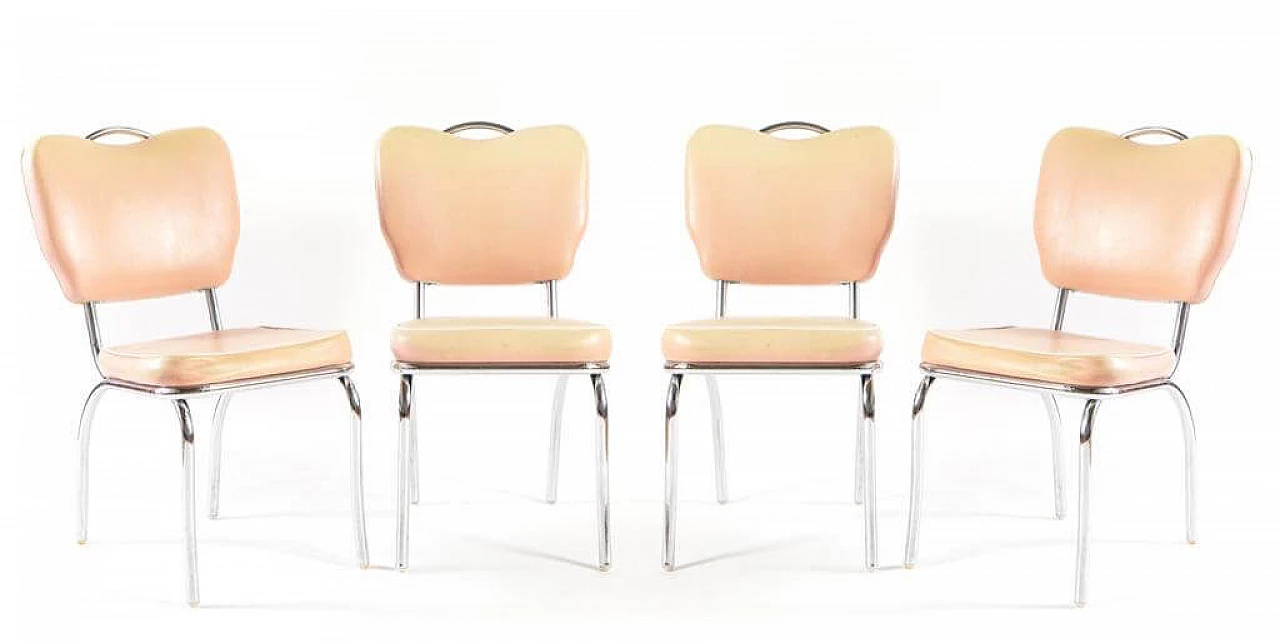 4 Co-26 Bel Air chairs in steel and faux leather, 1950s 1