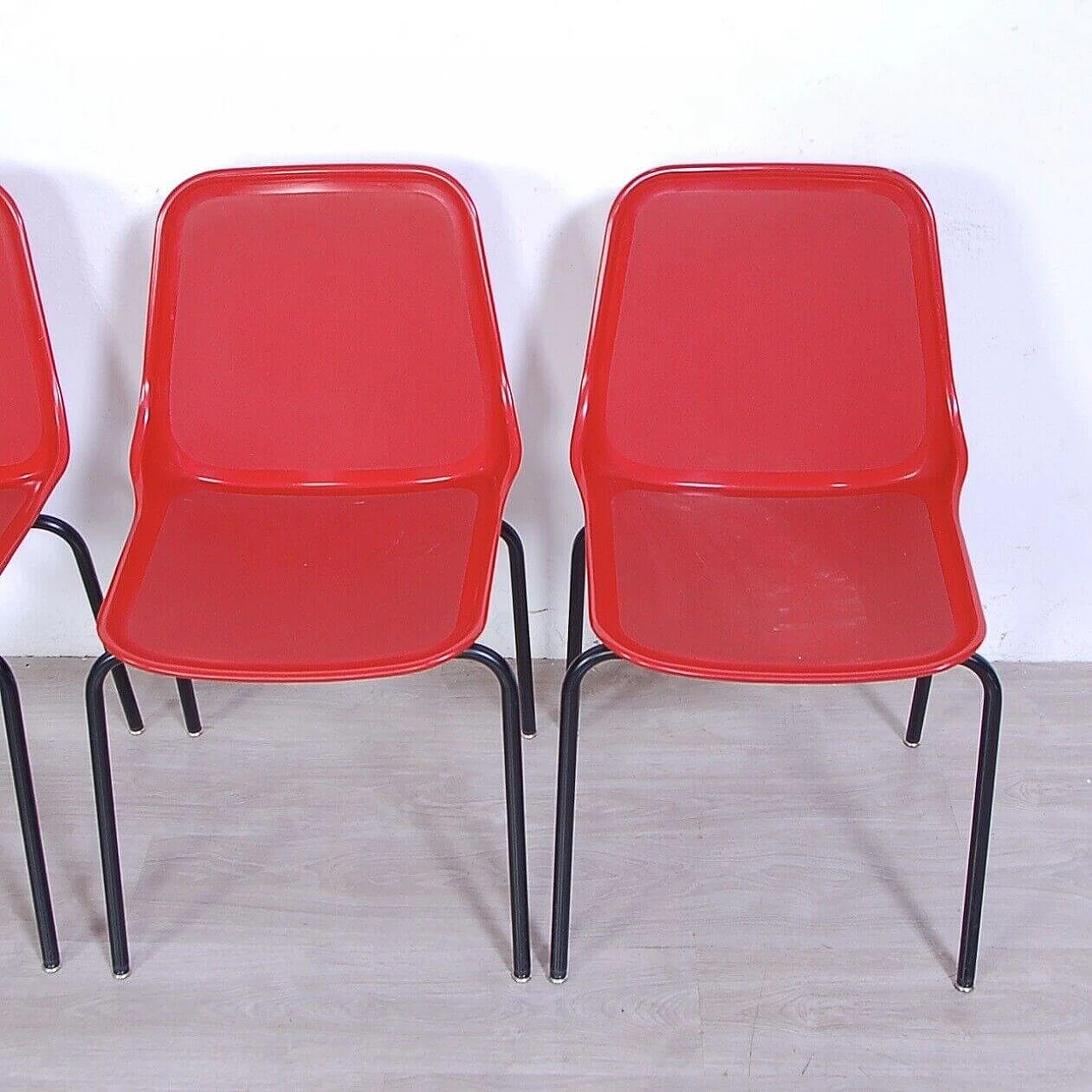 4 Iron and red plastic chairs by MIM Roma, 1960s 3