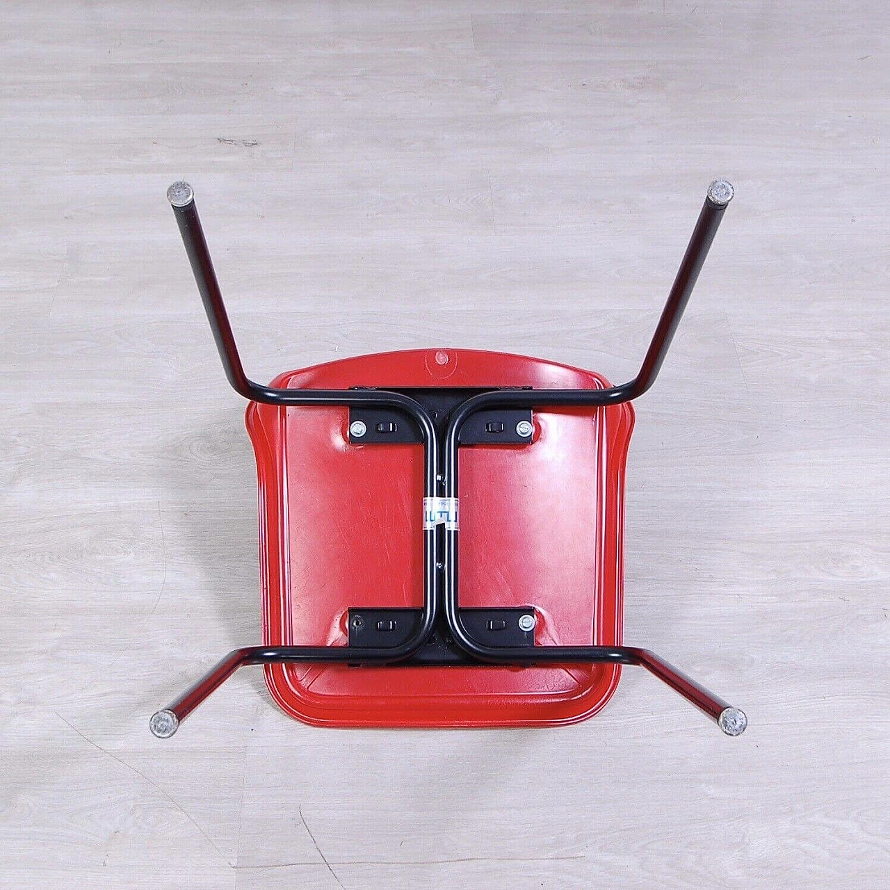 4 Iron and red plastic chairs by MIM Roma, 1960s 9