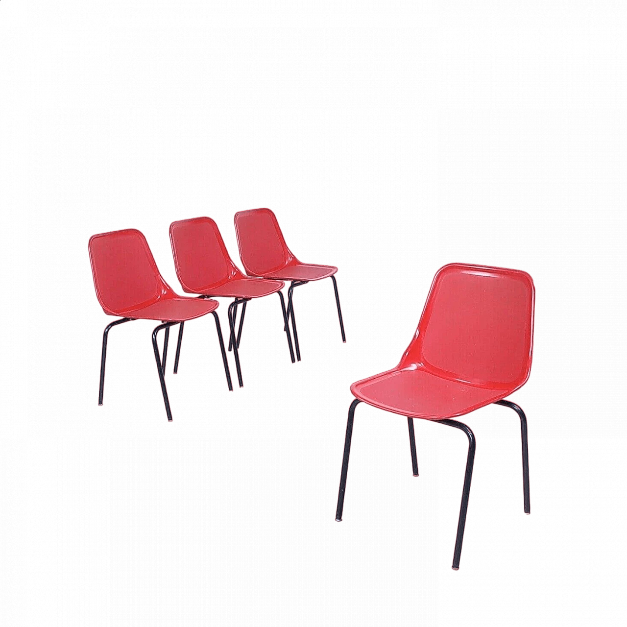 4 Iron and red plastic chairs by MIM Roma, 1960s 11