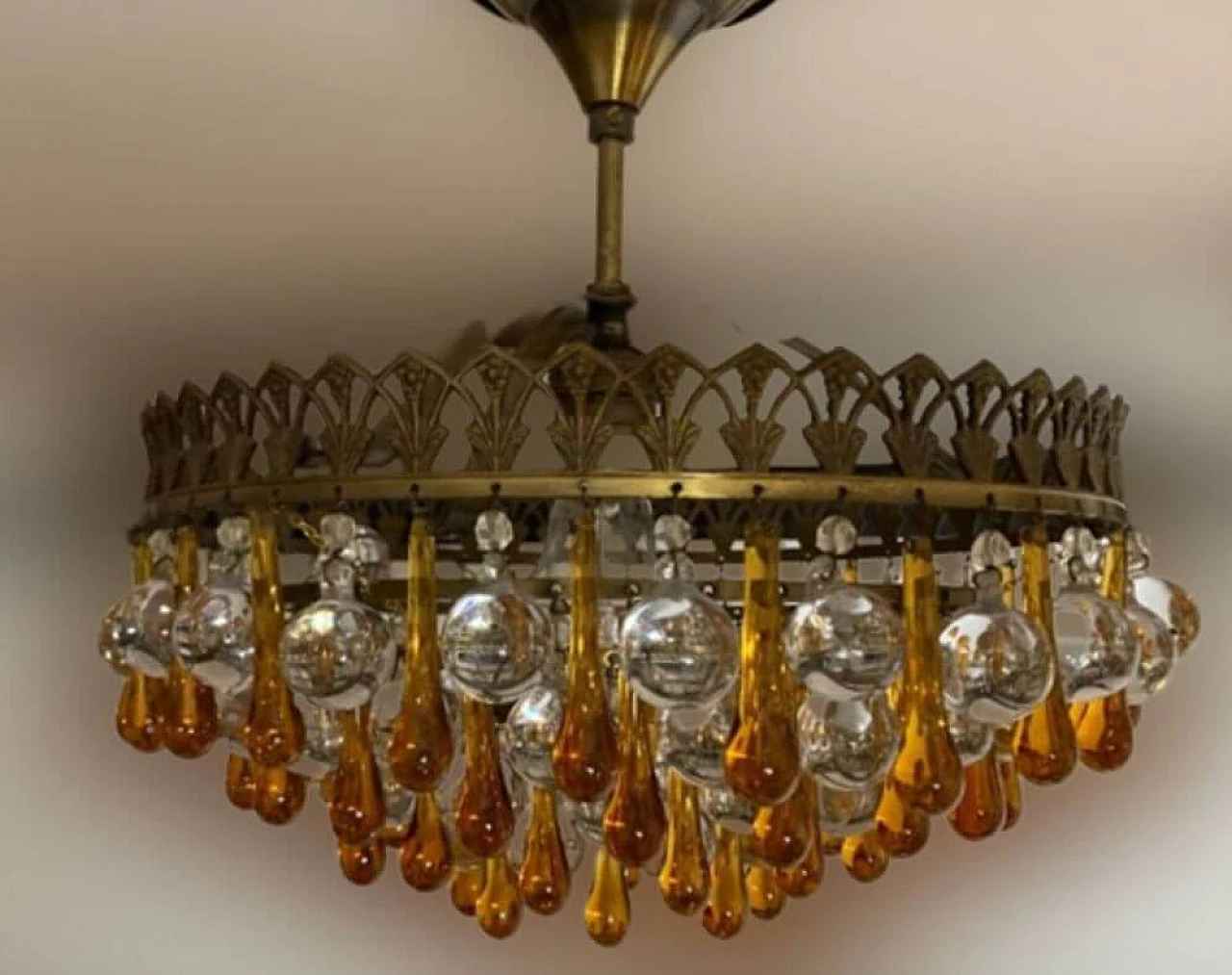 Pair of patinated brass and Murano glass chandeliers, 1950s 2