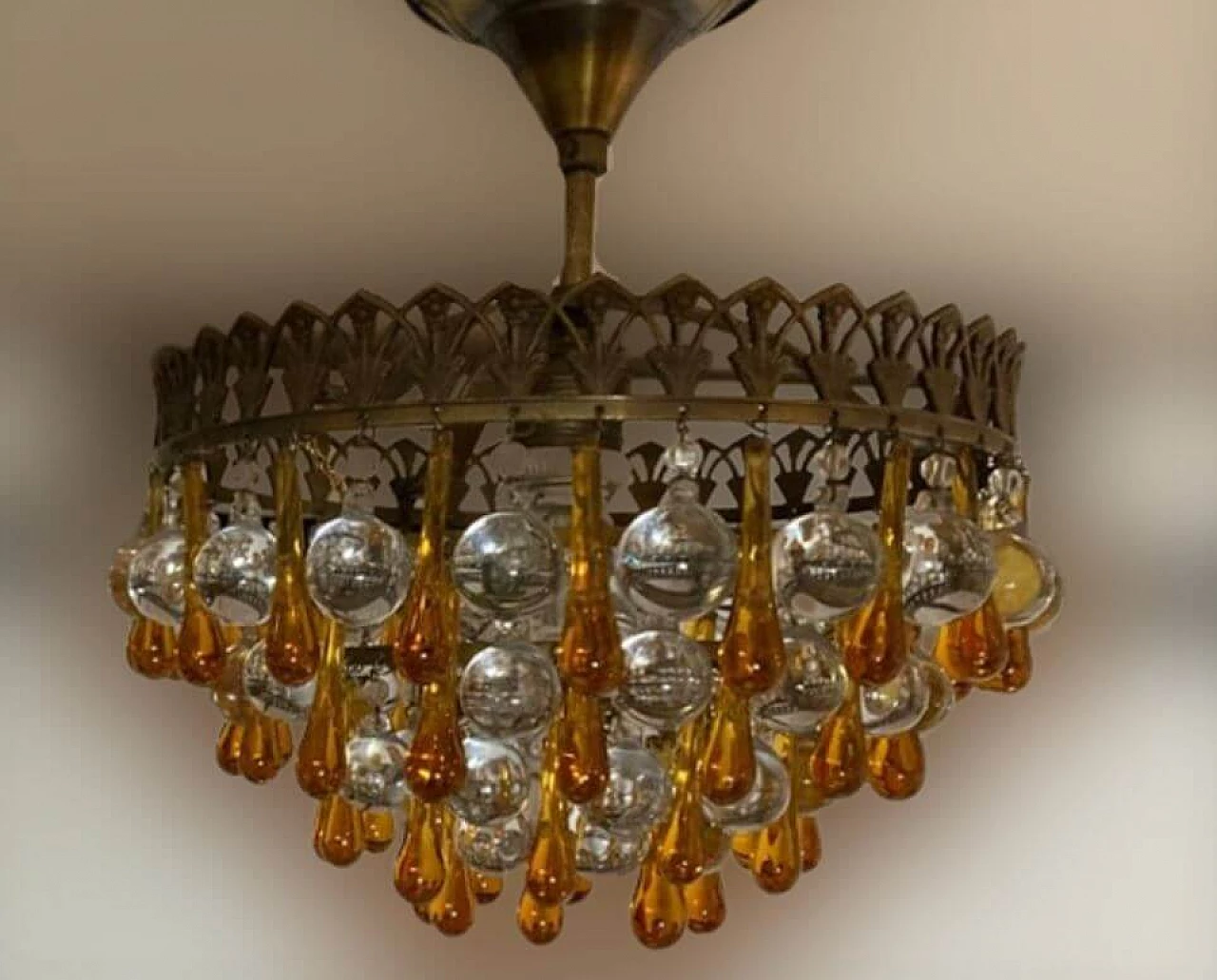 Pair of patinated brass and Murano glass chandeliers, 1950s 3