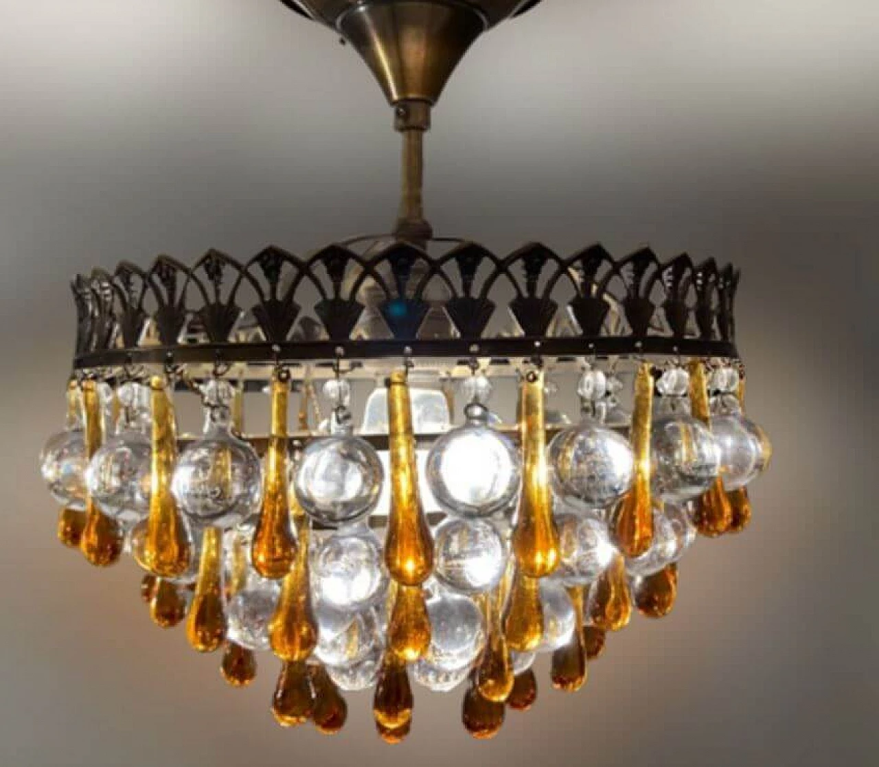 Pair of patinated brass and Murano glass chandeliers, 1950s 6