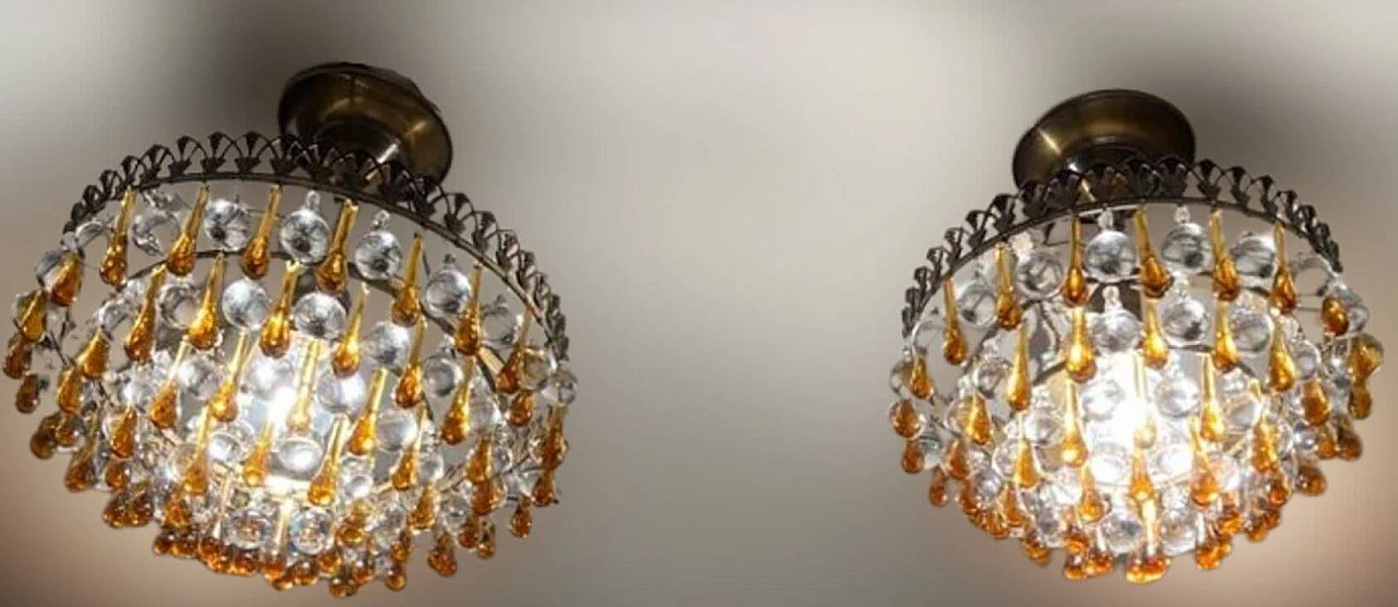 Pair of patinated brass and Murano glass chandeliers, 1950s 7