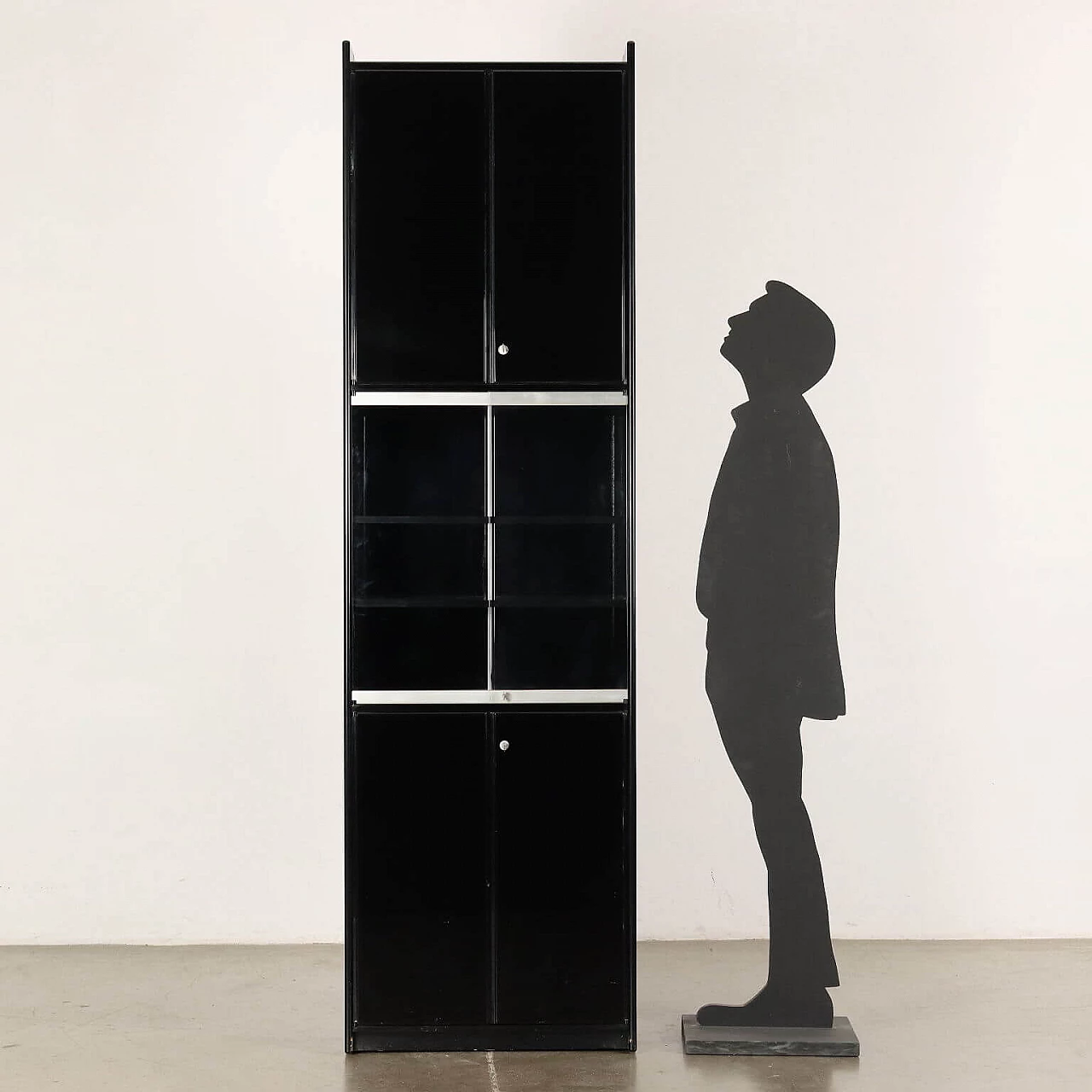 Black lacquered wood sideboard with showcase, 1980s 2