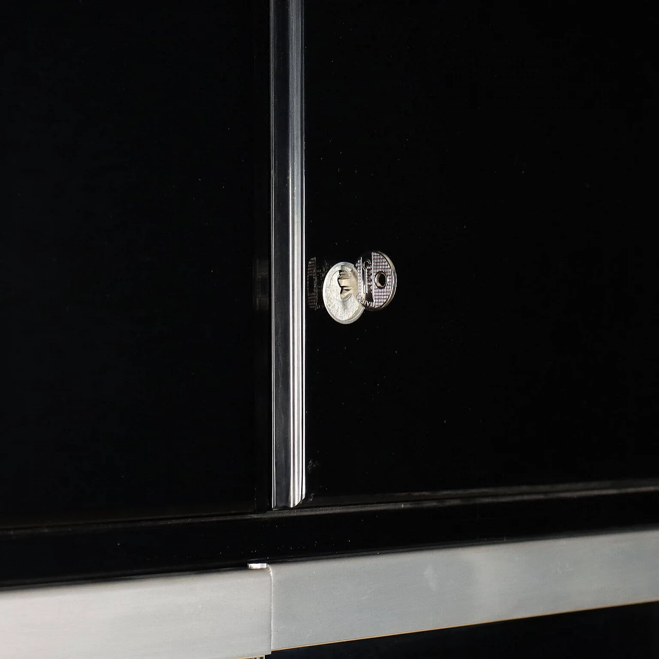 Black lacquered wood sideboard with showcase, 1980s 11