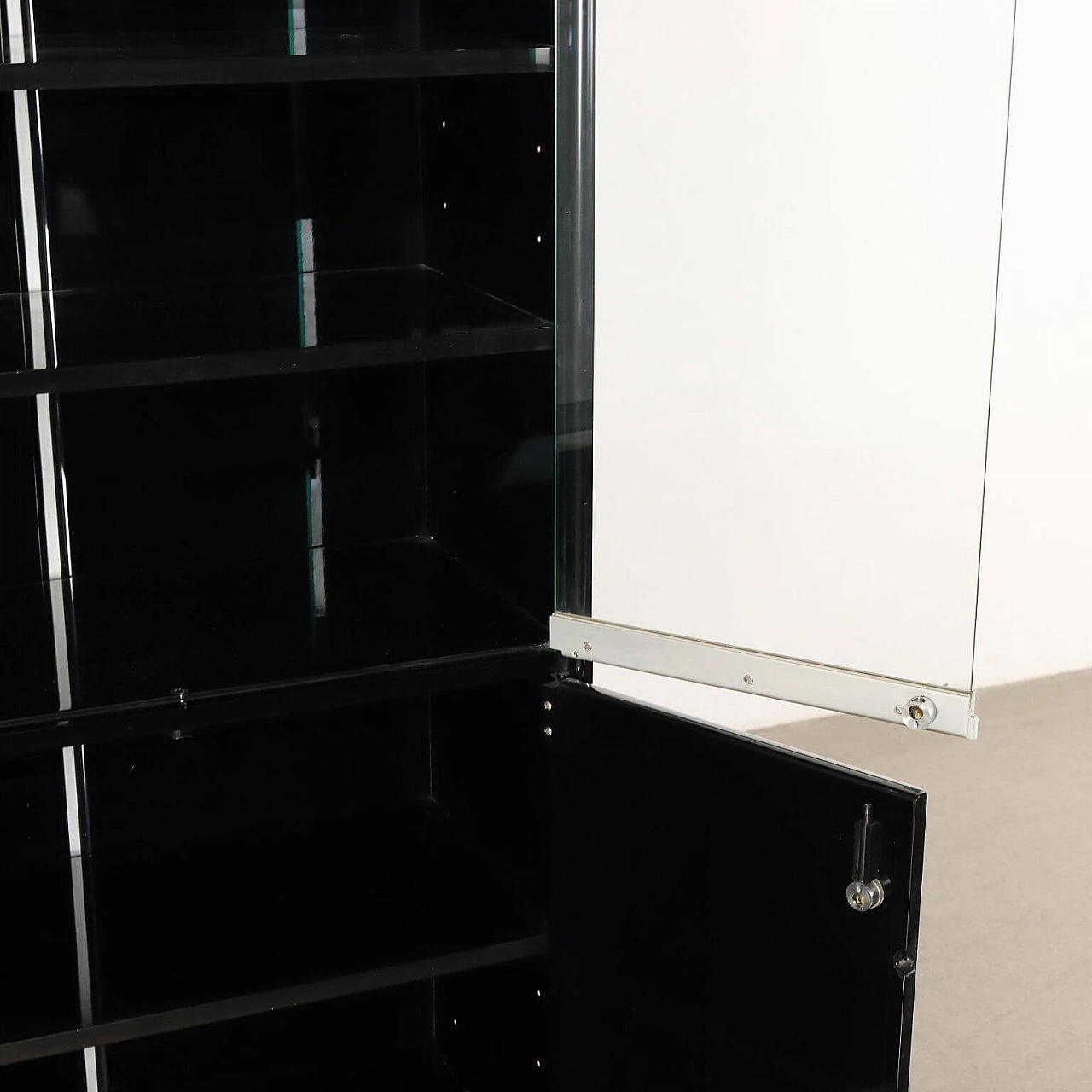 Black lacquered wood sideboard with showcase, 1980s 16