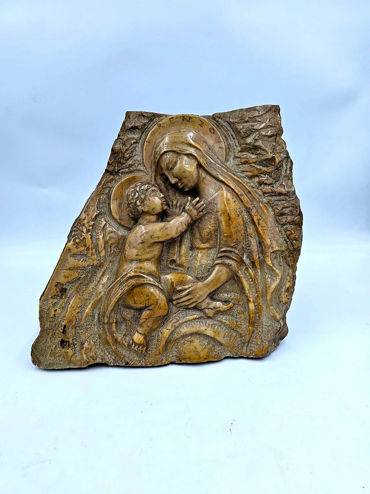 Pietro Lorenzoni, Madonna and Child, marble bas-relief, late 19th century 1