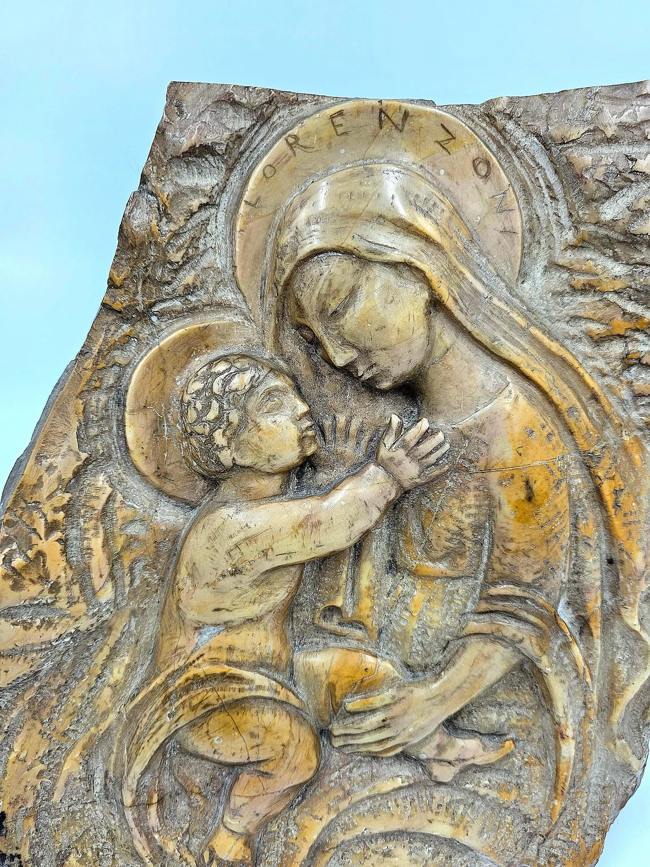 Pietro Lorenzoni, Madonna and Child, marble bas-relief, late 19th century 2