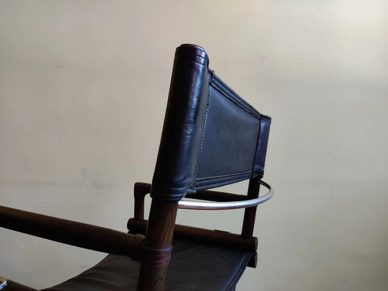 4 Director's chairs in oak, leather and metal by McGuire, 1950s 6