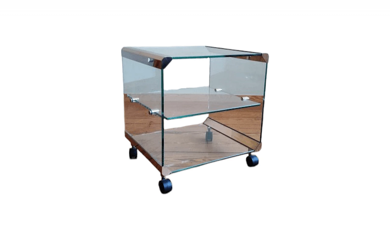 Glass and chromed metal bar cart by Gallotti&Radice, 1970s 11