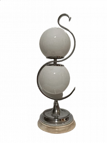 Chrome and opaline glass table lamp with alabaster base, 1960s