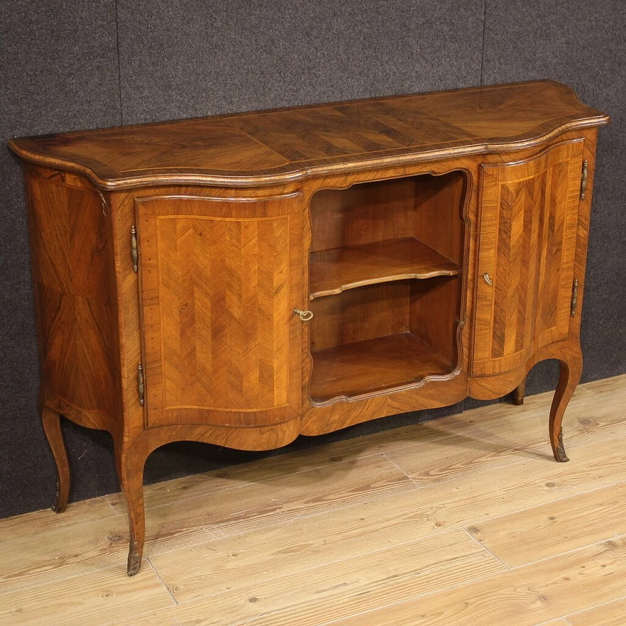 Credenza impiallacciata in noce e legni da frutto, anni '60 1