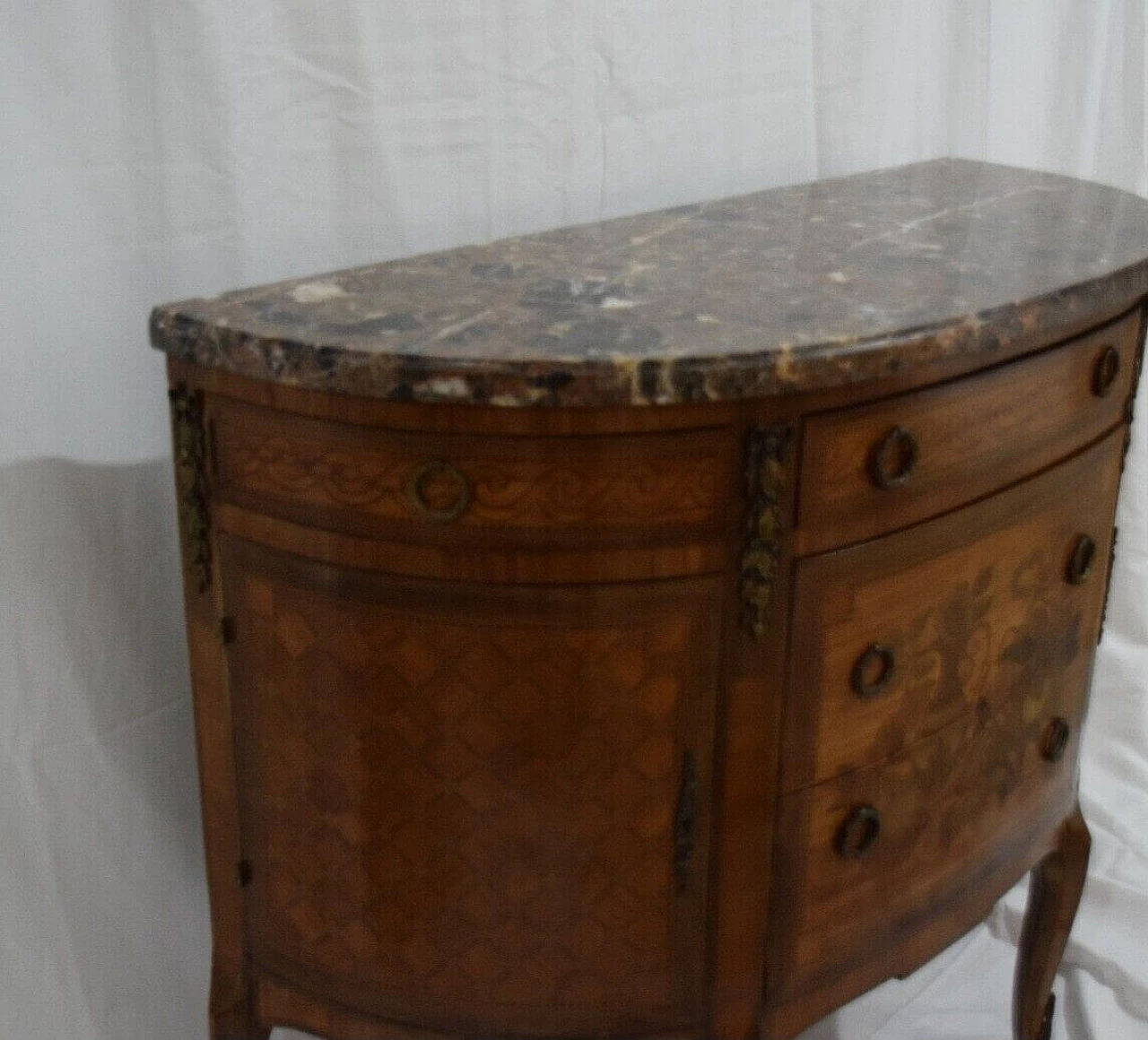 Louis XVI style inlaid wood and Saint Jean Fleury marble dresser, late 19th century 3