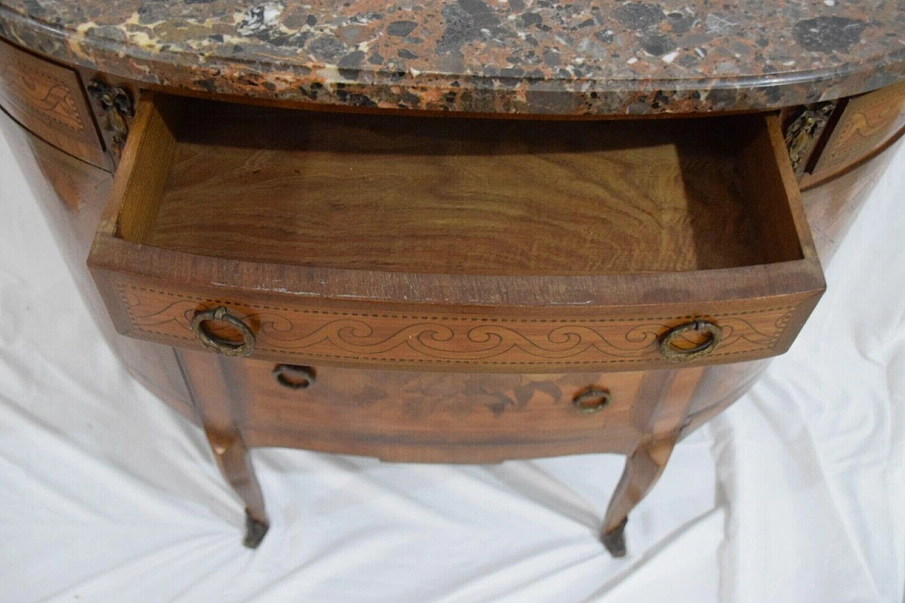 Louis XVI style inlaid wood and Saint Jean Fleury marble dresser, late 19th century 6