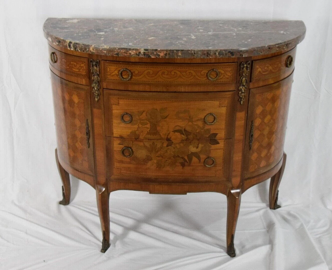 Louis XVI style inlaid wood and Saint Jean Fleury marble dresser, late 19th century 23