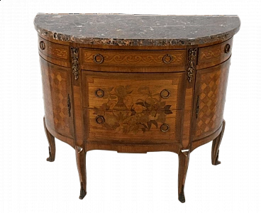 Louis XVI style inlaid wood and Saint Jean Fleury marble dresser, late 19th century