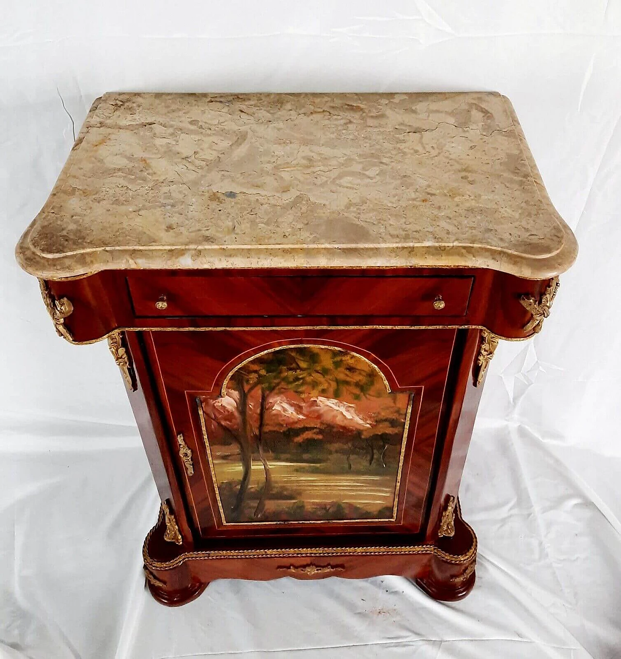 Louis XVI style beech and marble sideboard with painted door, late 19th century 1