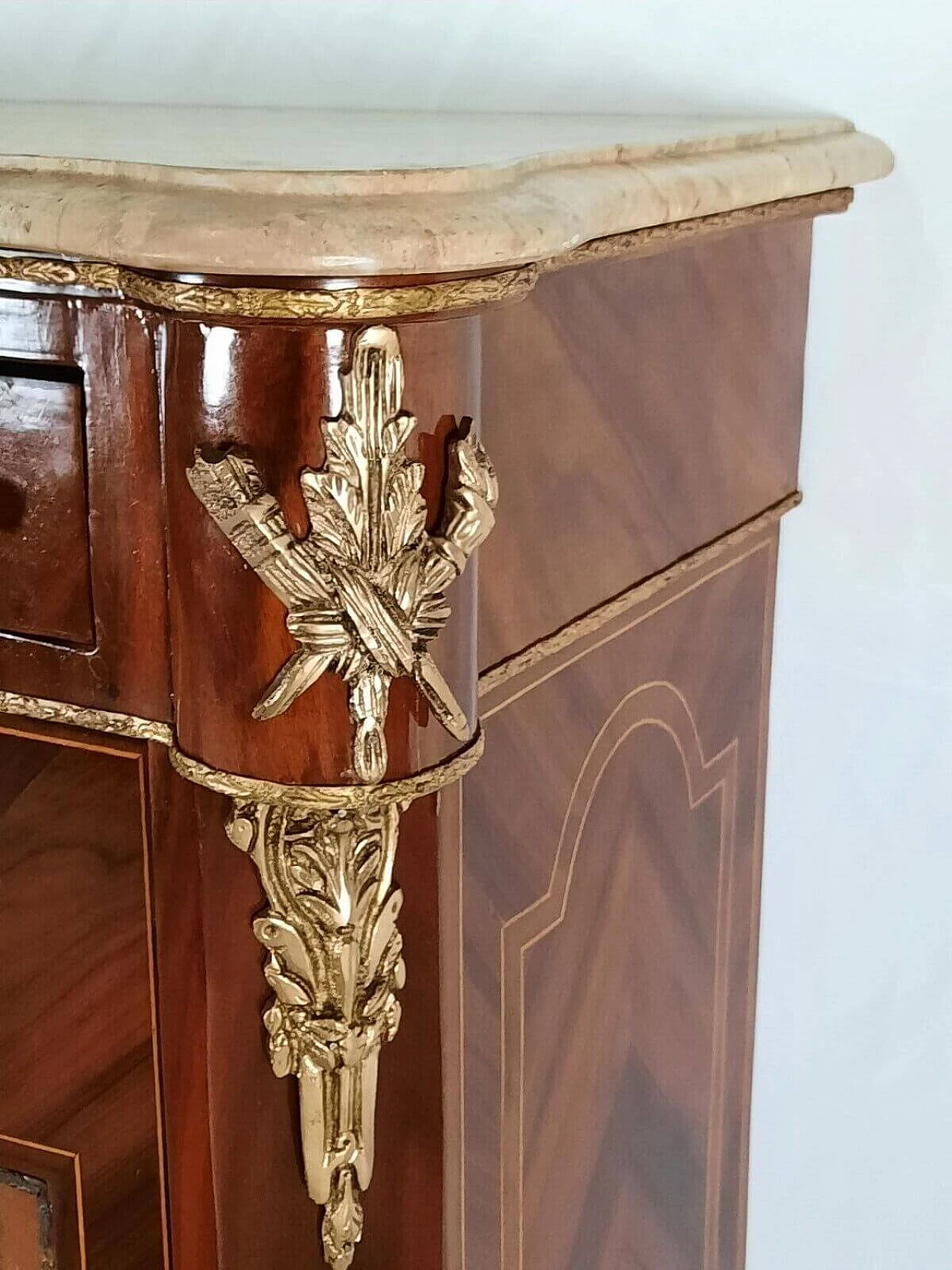 Louis XVI style beech and marble sideboard with painted door, late 19th century 8