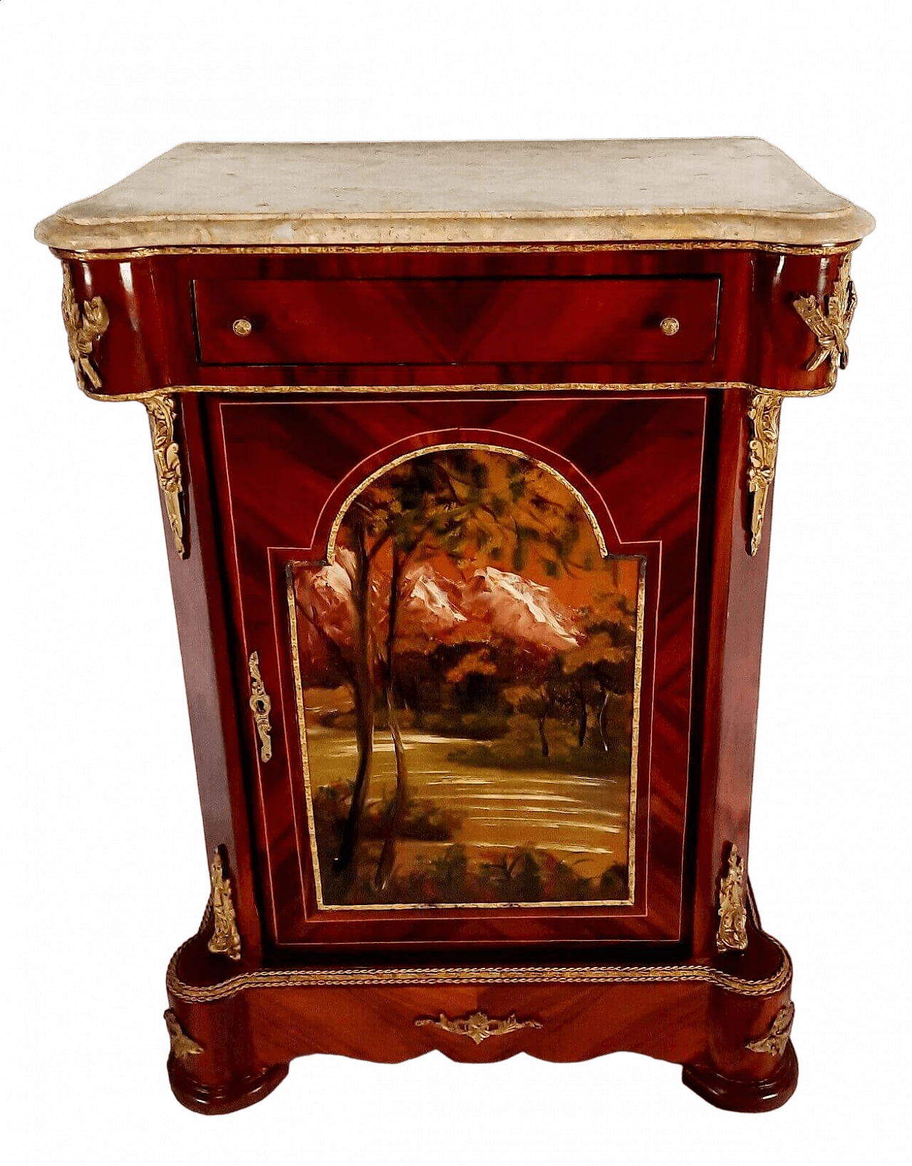 Louis XVI style beech and marble sideboard with painted door, late 19th century 17