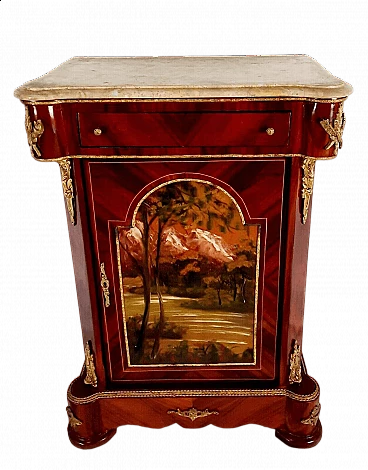 Louis XVI style beech and marble sideboard with painted door, late 19th century