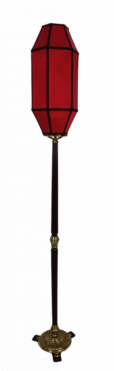 Empire style brass, ebonized wood and bronze floor lamp