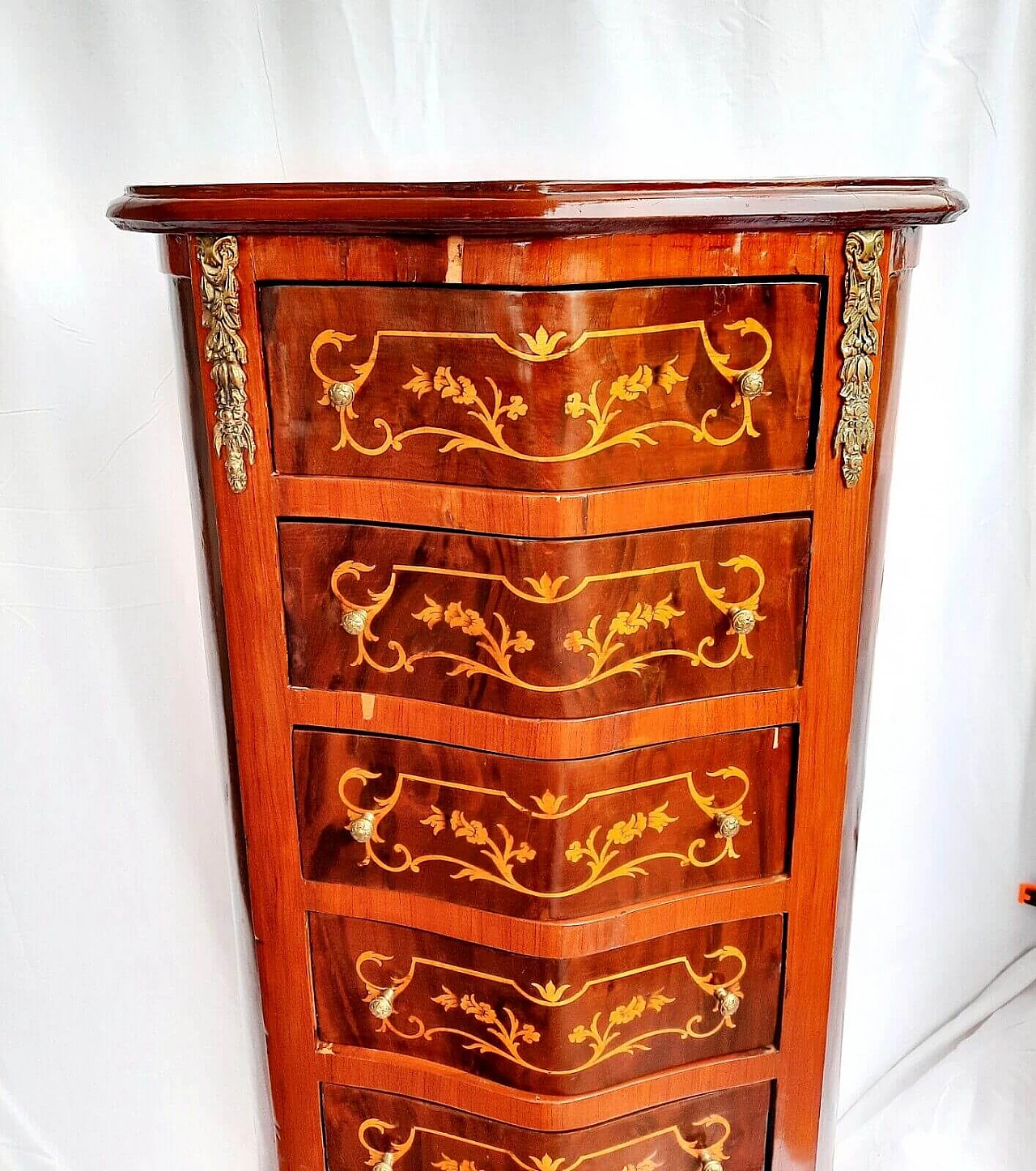 Louis XV style inlaid mahogany chest of drawers 1