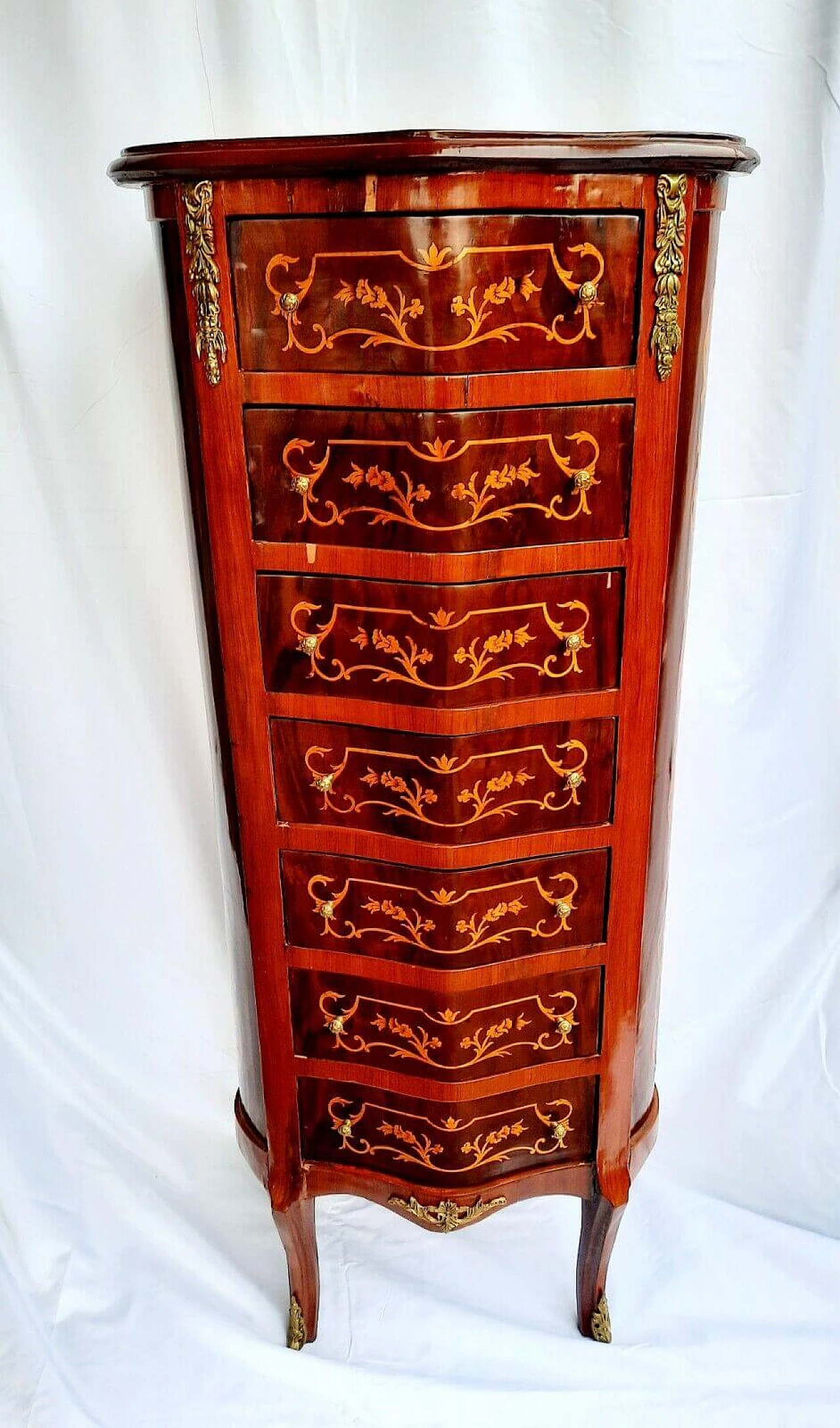 Louis XV style inlaid mahogany chest of drawers 24